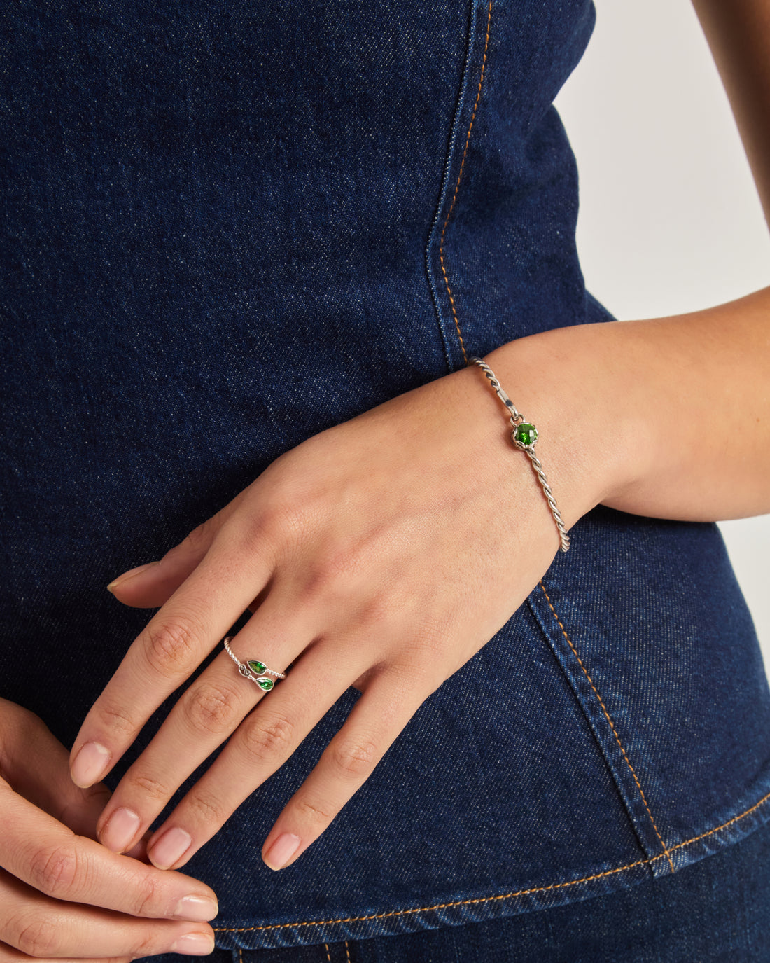 Princess Petroglyph Twisted Bangle - Green Zircon