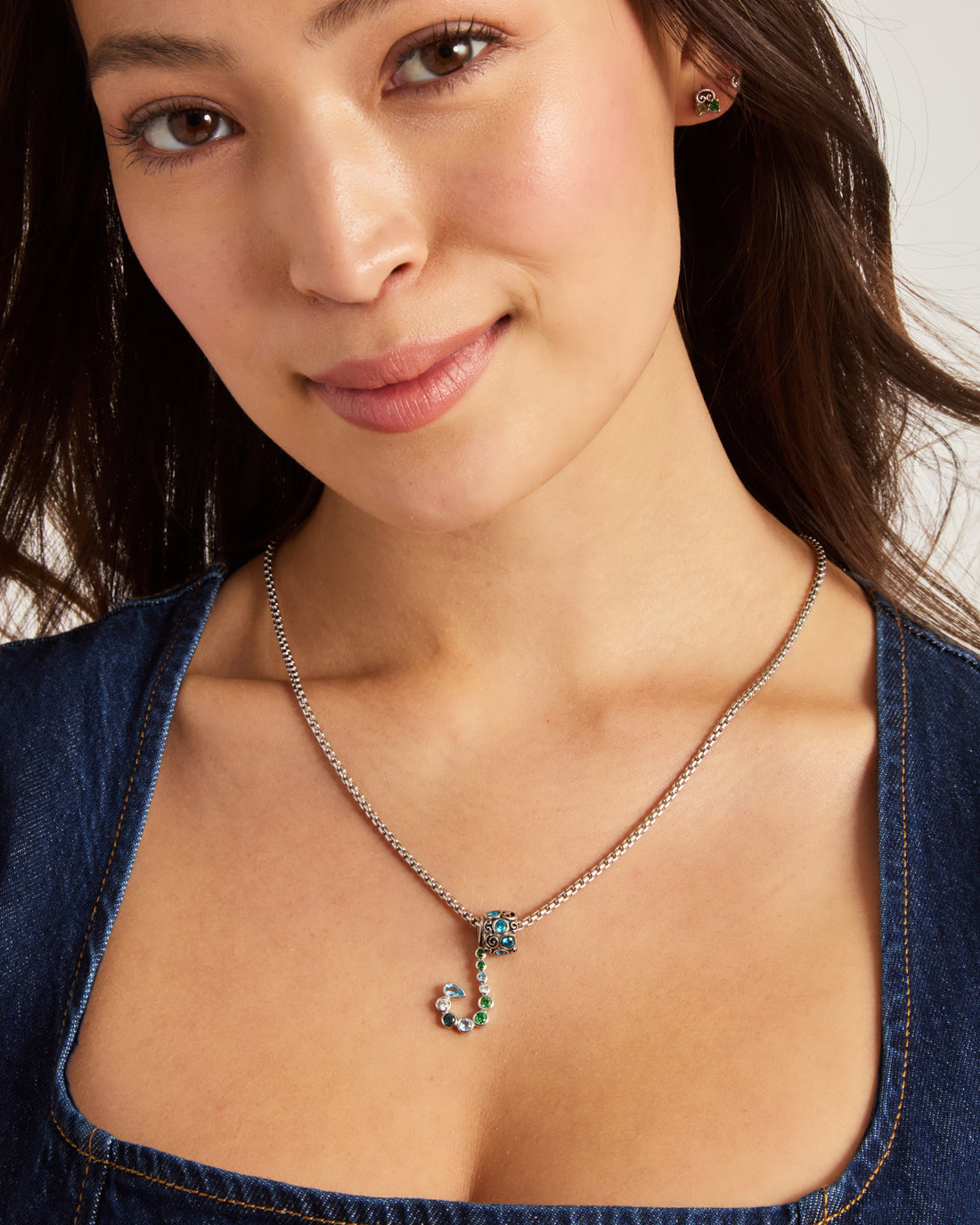 Swirling Petroglyph & Stone Bead Charm - Blue Zircon