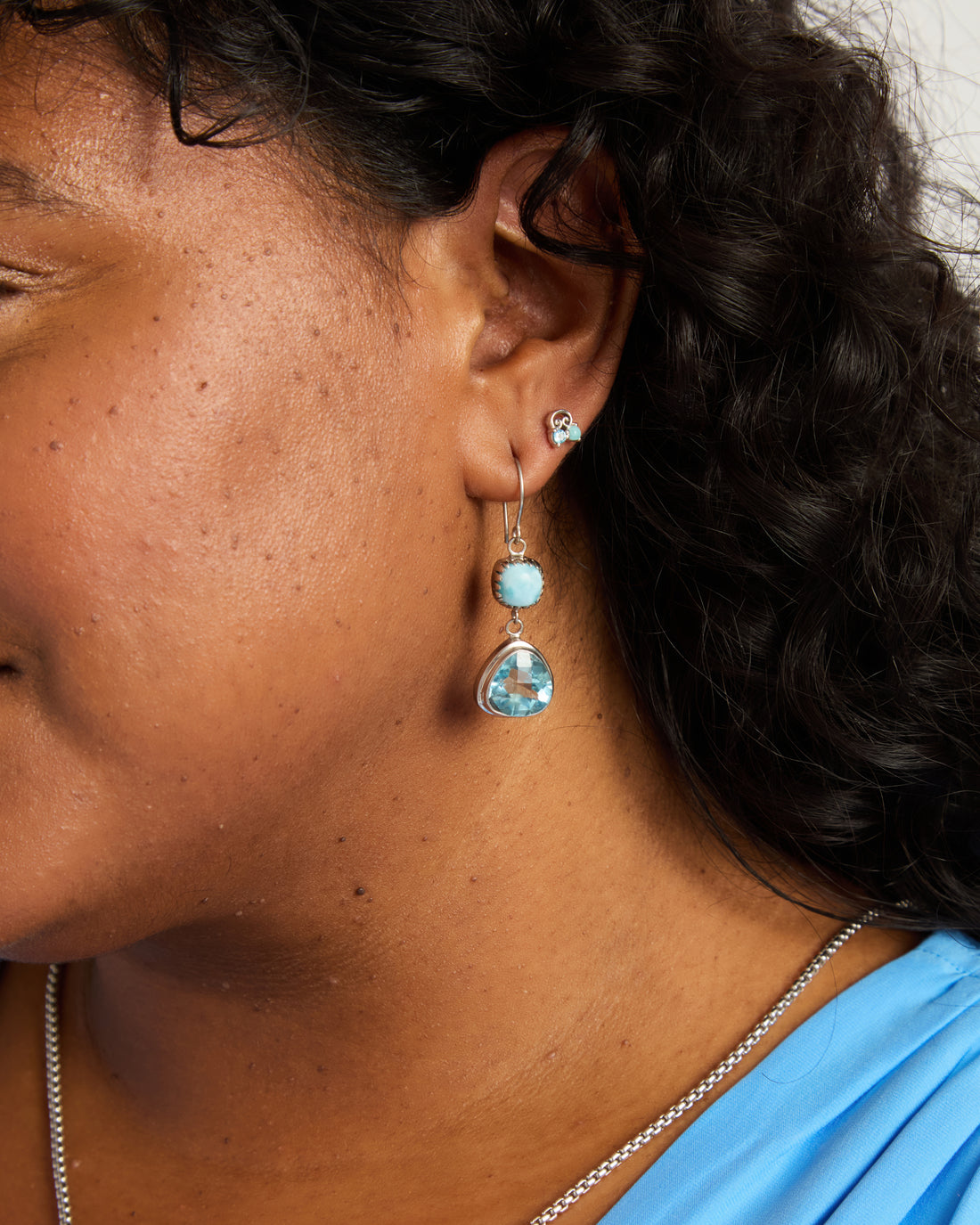 Angelfish Double Stone Drop Earrings - Larimar/Sky Blue Topaz
