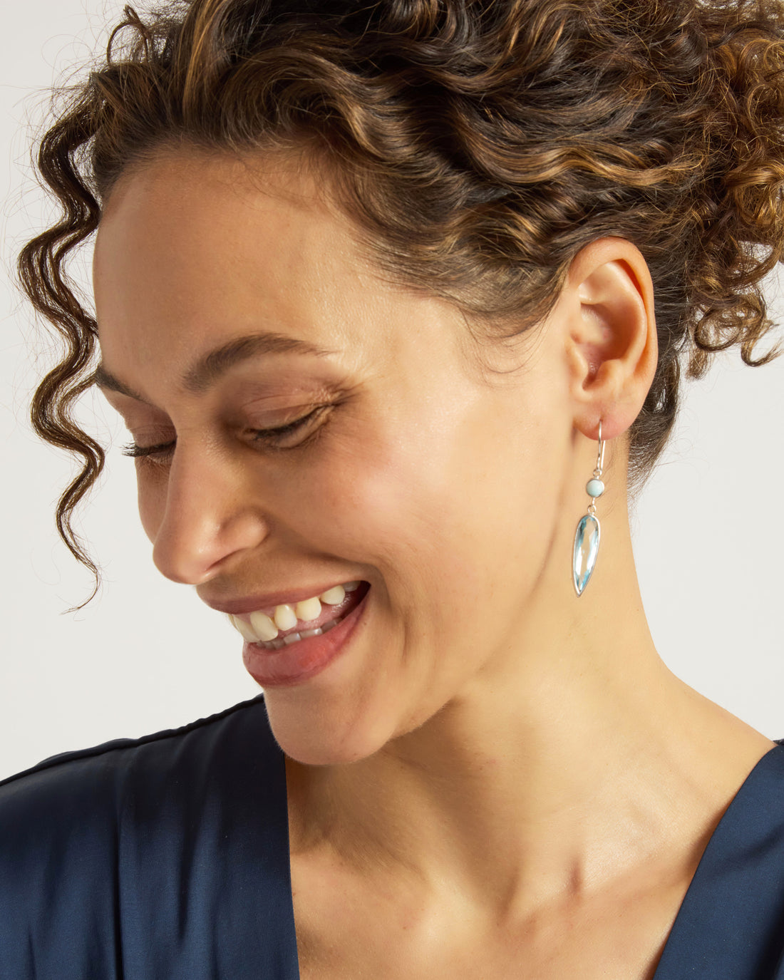 Ellipse Stone Drop Earrings - Larimar/Sky Blue Topaz