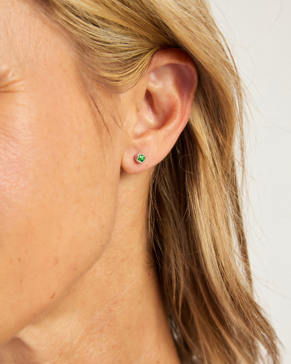 Mini Princess Petroglyph Stud Earrings - Green Zircon