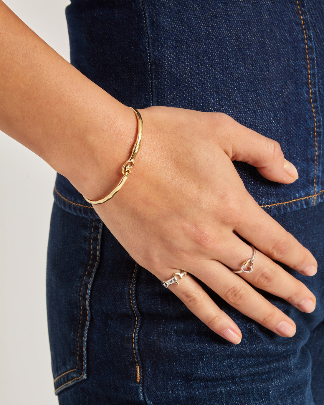 14K Gold Petroglyph Hook Bracelet, 3mm
