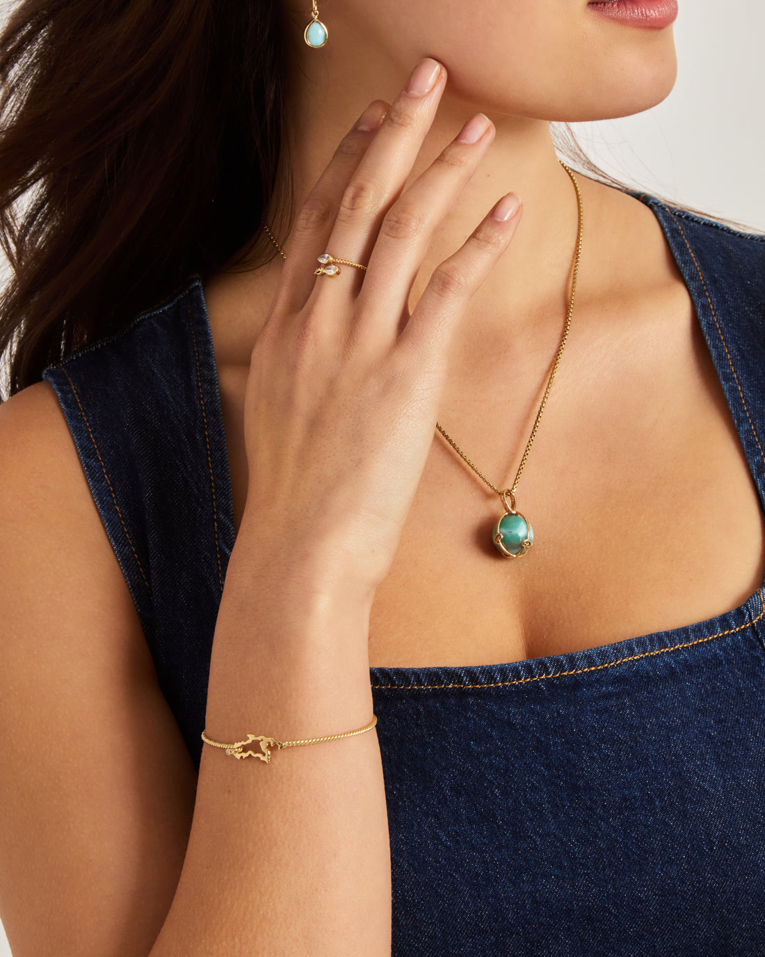 14K Gold Twisted Hook Bracelet with St. John Map & Diamond