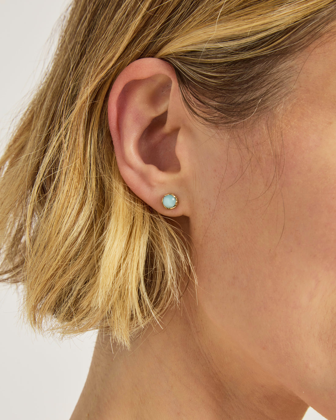 14K Gold Princess Petroglyph Stone Studs - Larimar