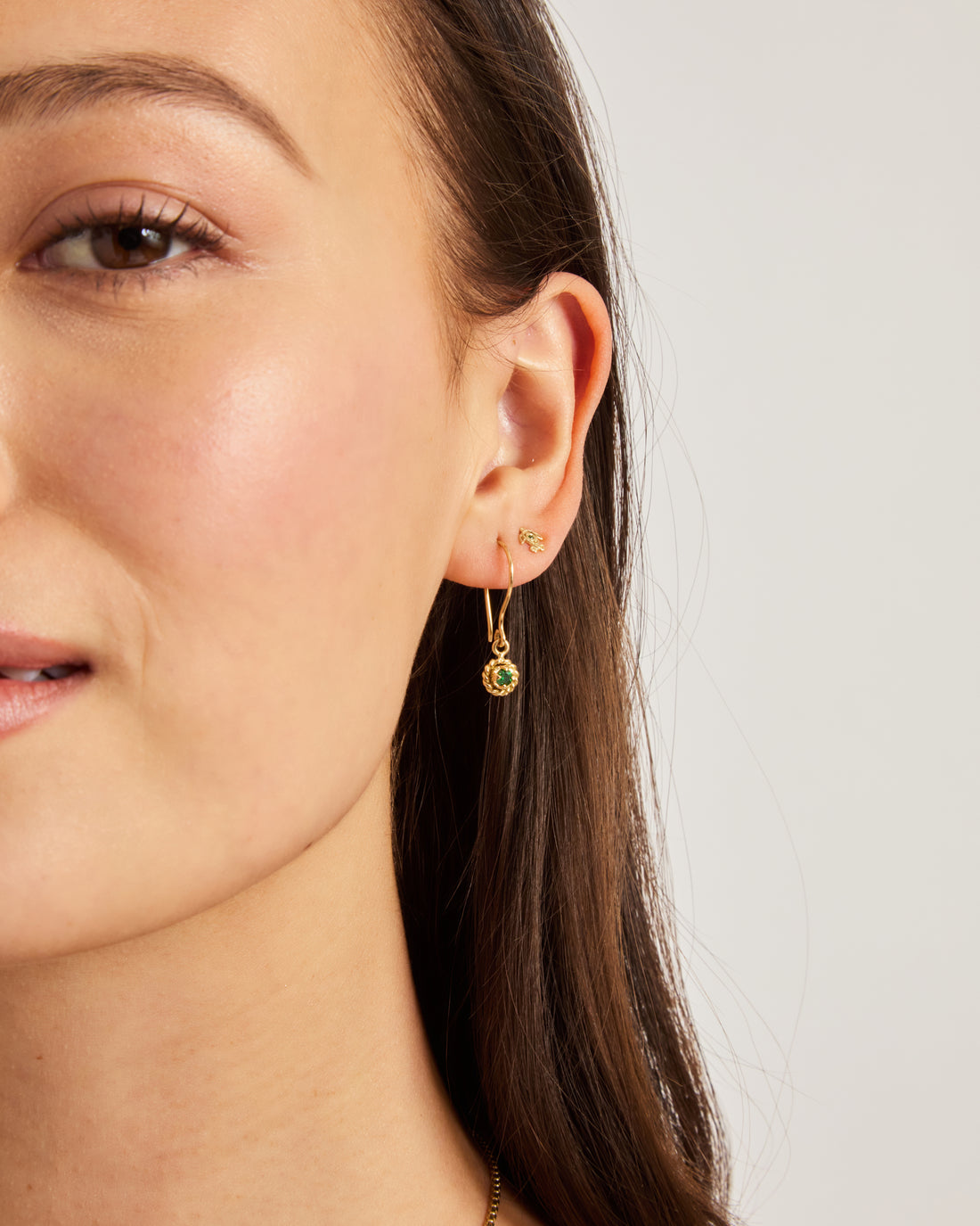 14K Gold Twisted Circle Dangles with Stone - Green Zircon