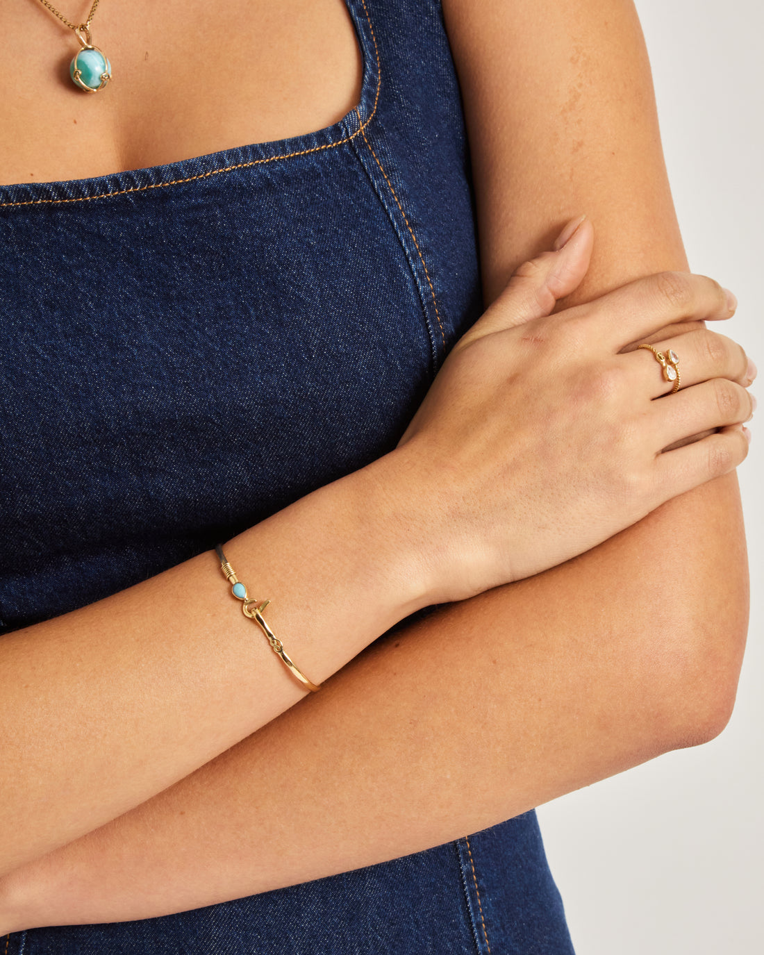 St. John Hook Bracelet with Pear Shaped Stone - Larimar