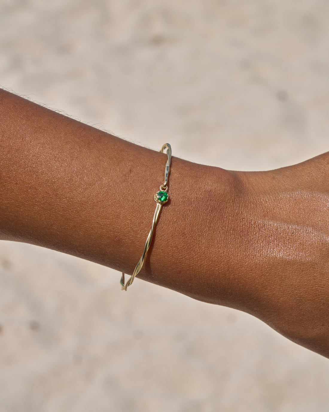 14K Gold Twisted Princess Hook Bracelet with Stone - Green Zircon