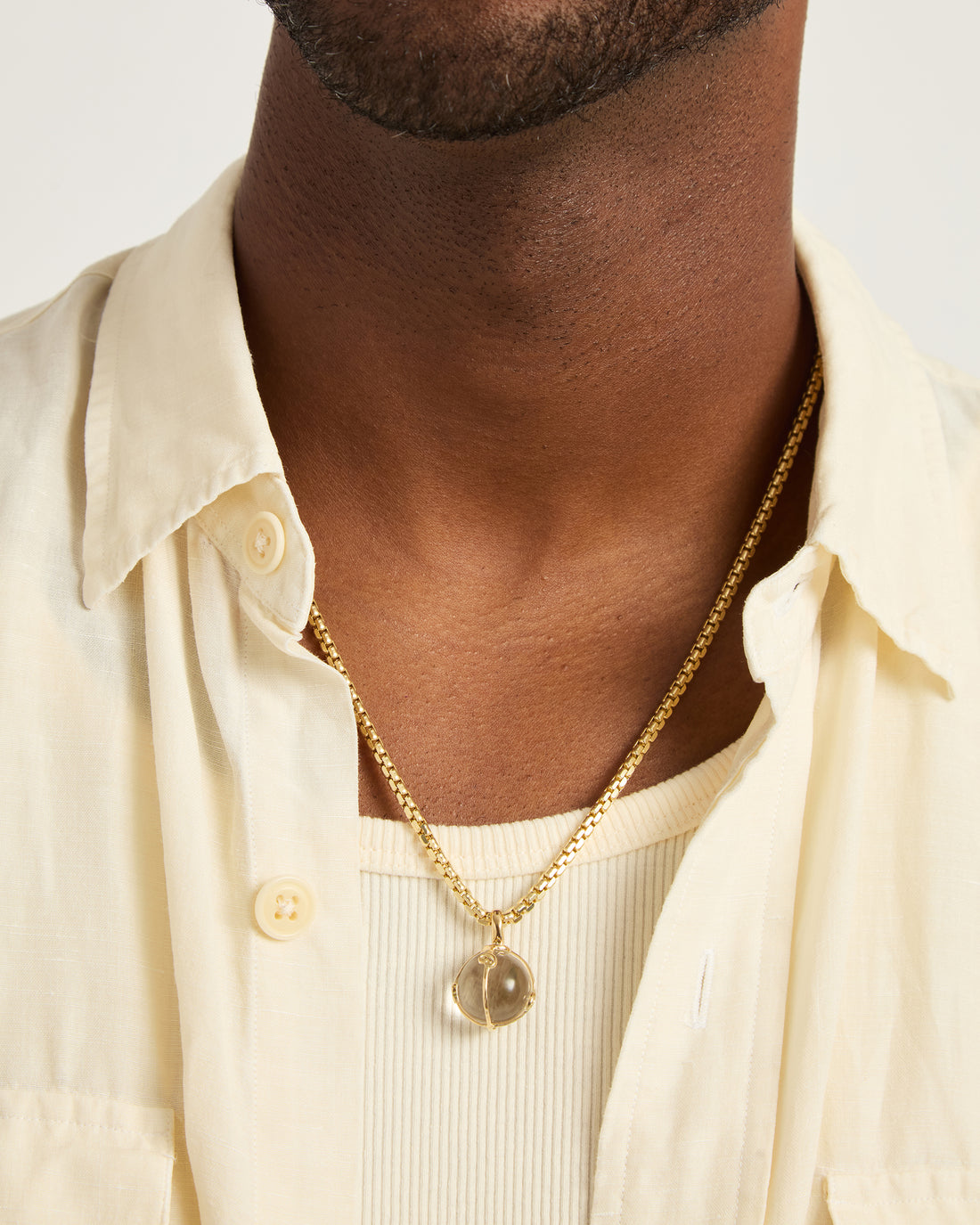14K Gold Spinning Globe Stone Pendant with Diamond - Clear Quartz
