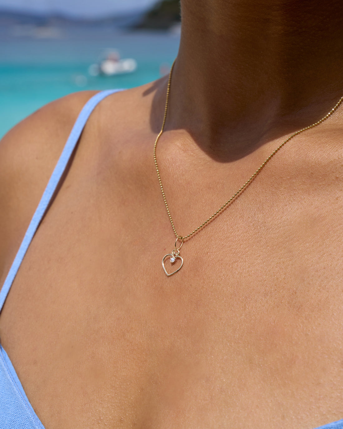 14K Gold Open Heart Pendant with Diamond