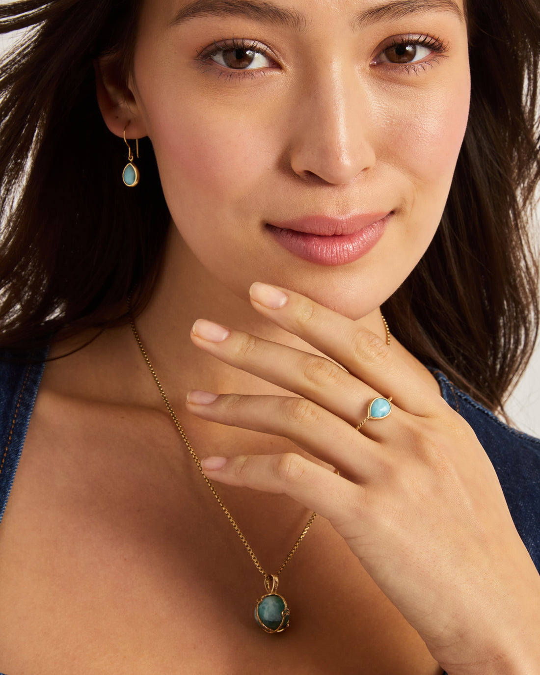 Dewdrop Stone Ring with Twisted Band - Larimar