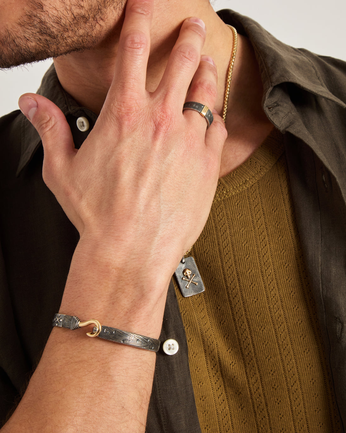 Marine Texture Fish Hook Bracelet with Compass, 8mm