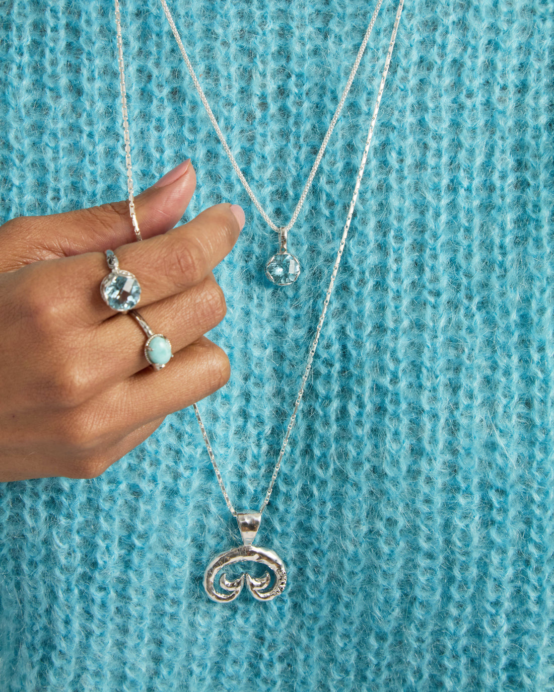 Large Princess Petroglyph Stone Pendant - Sky Blue Topaz