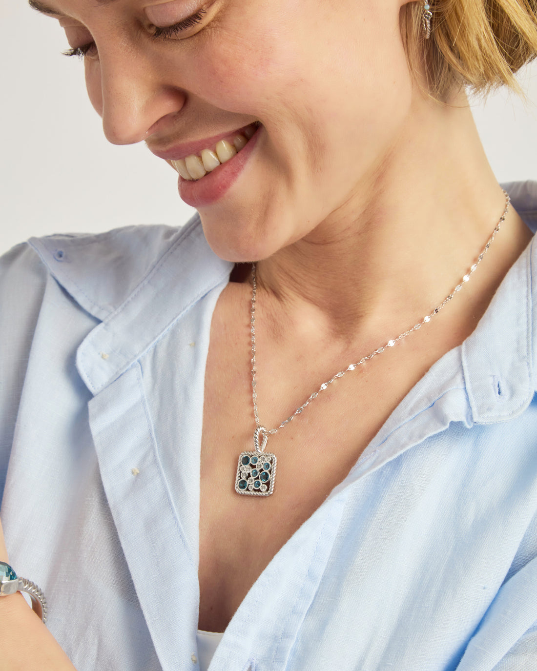Twisted Ocean Bubbles Pendant with Stones - London Blue Topaz/Hampton Blue Topaz/White Zircon