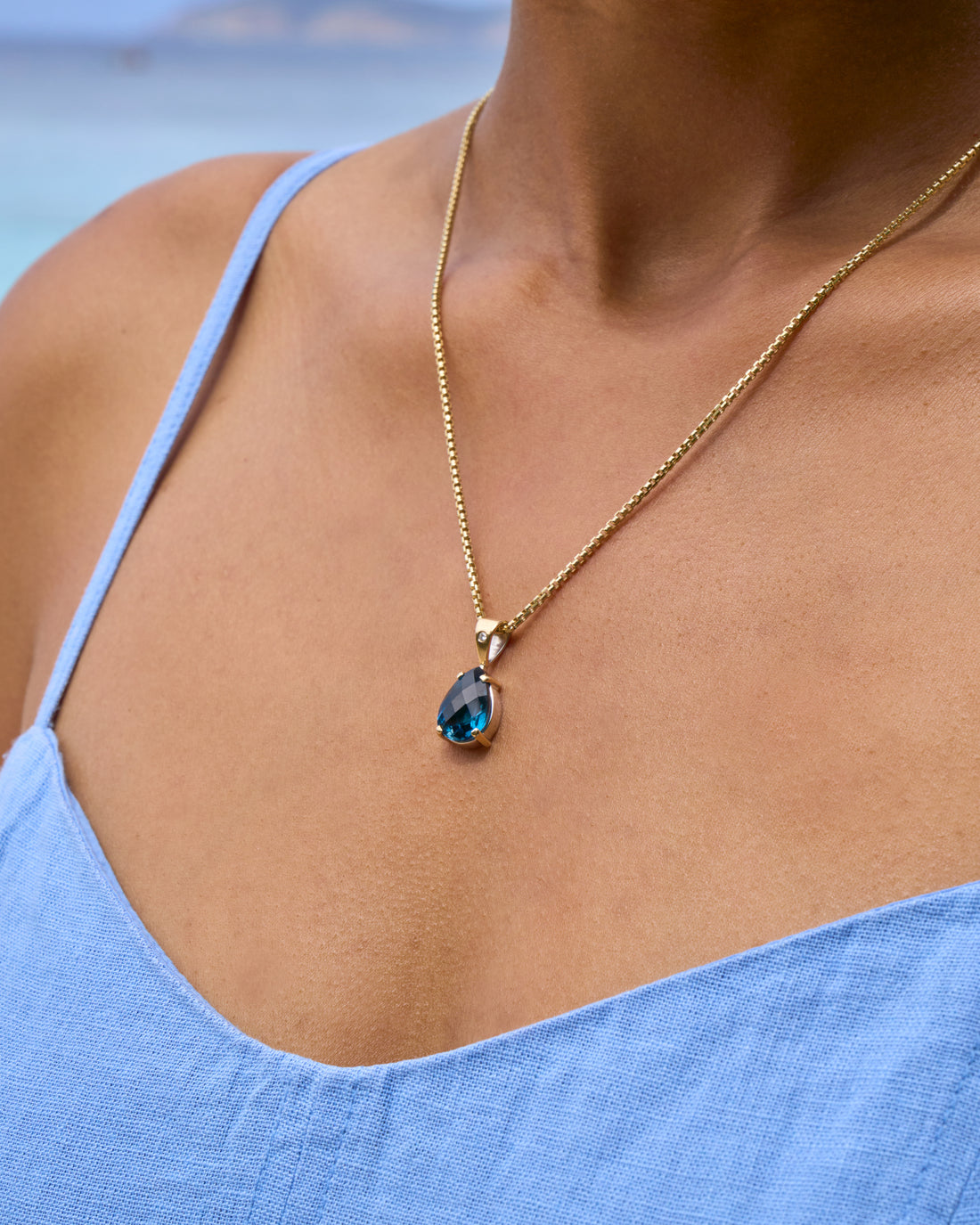 Teardrop Pendant with Diamond - London Blue Topaz/Diamond