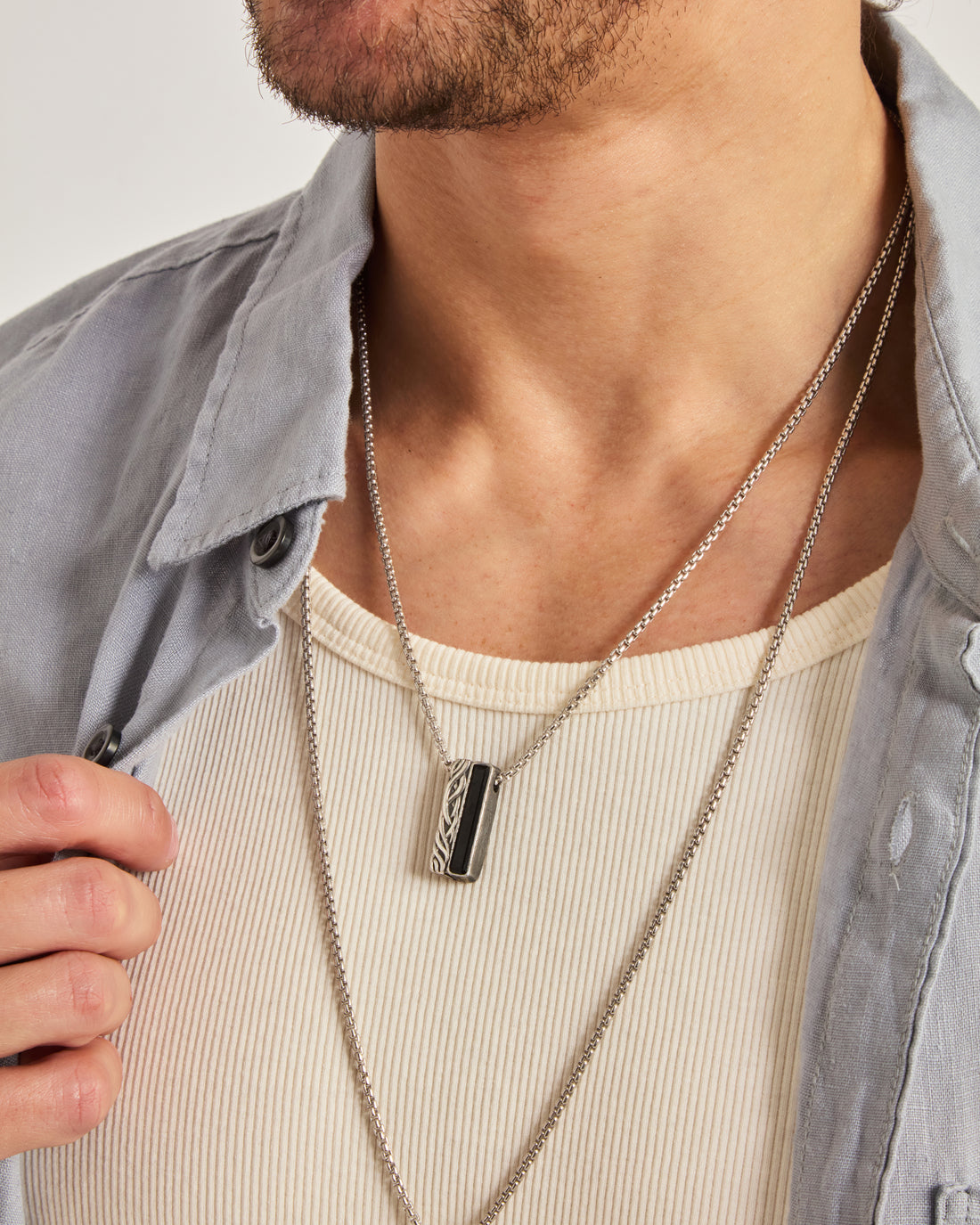 Wave Coordinates Pendant with Long Stone - Black Onyx