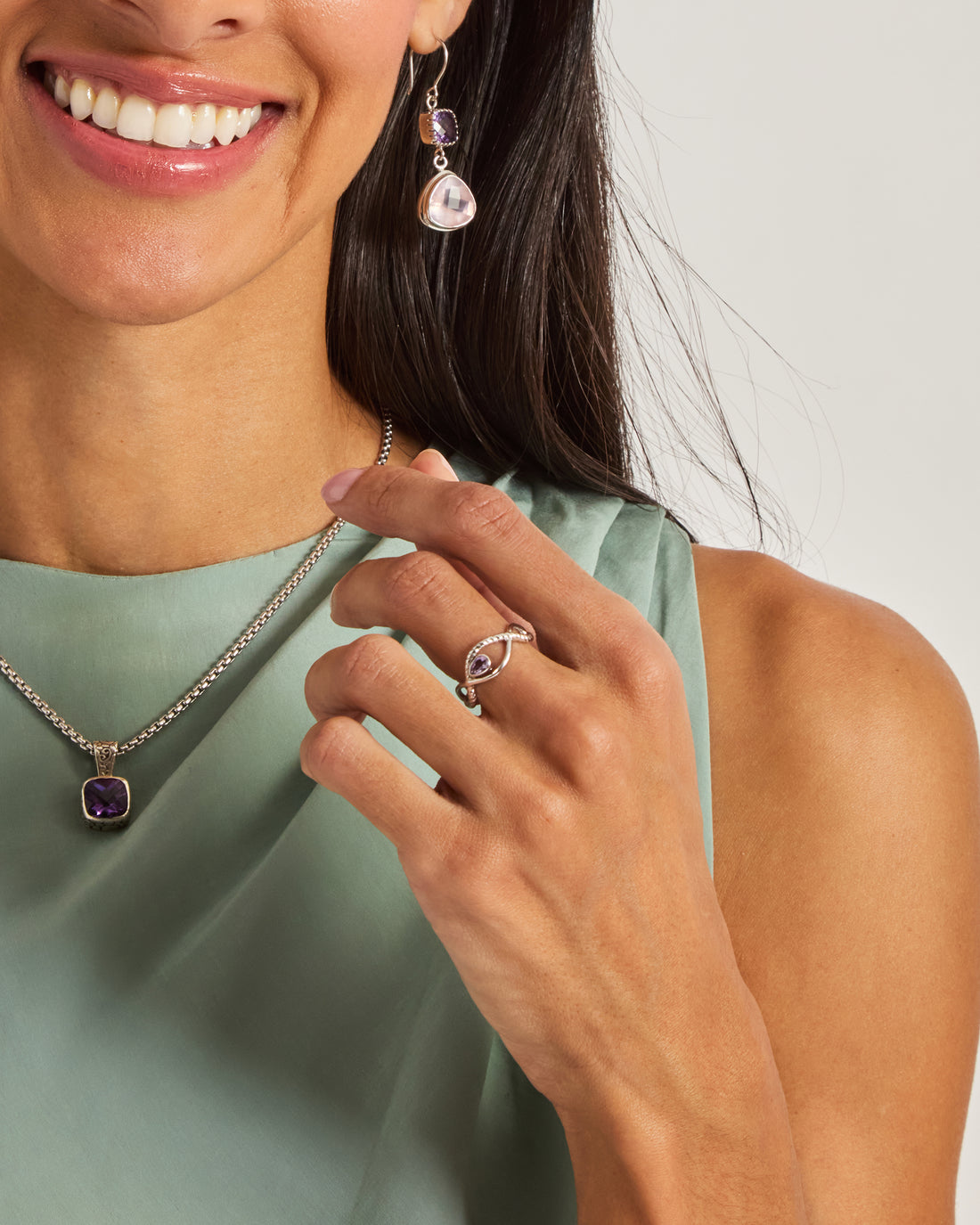 Ocean Current Ring with Stone - Amethyst