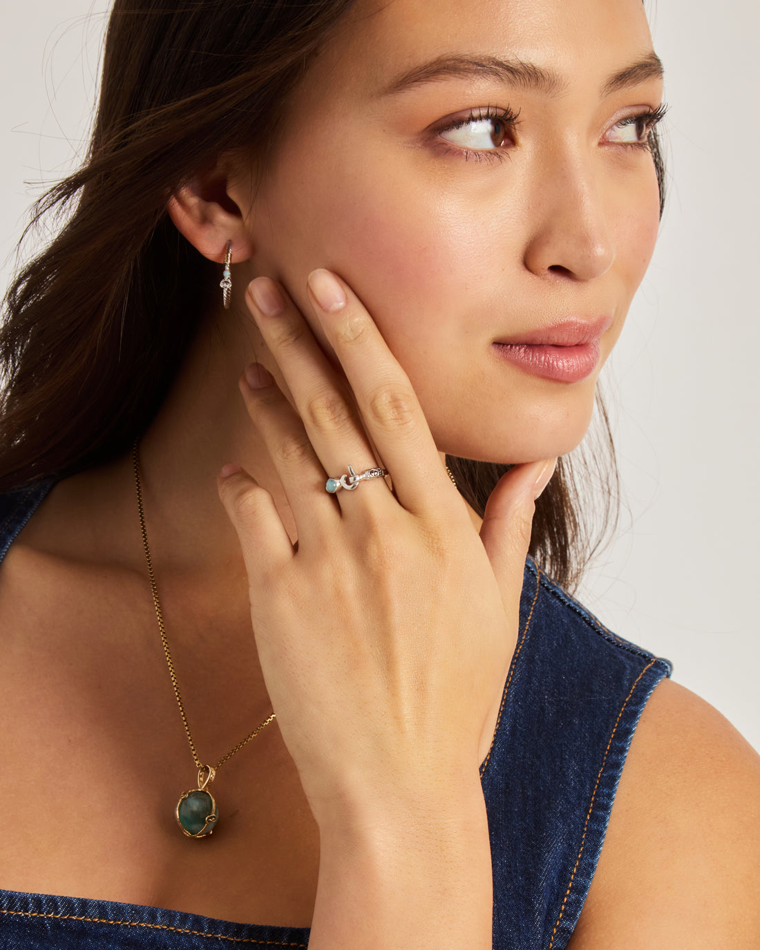 St. John Hook Ring with Stone - Larimar