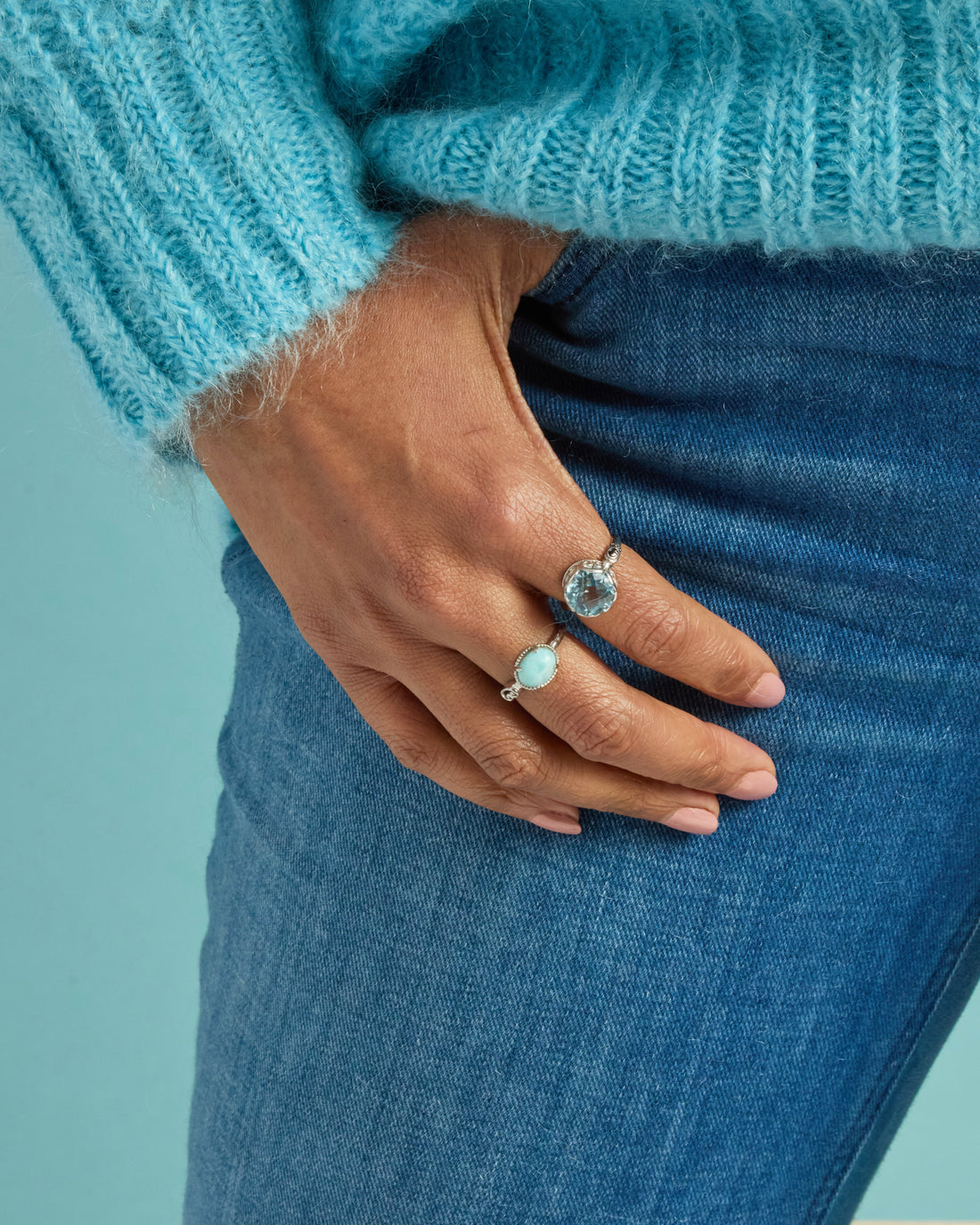 Princess Petroglyph Stone Ring - Sky Blue Topaz