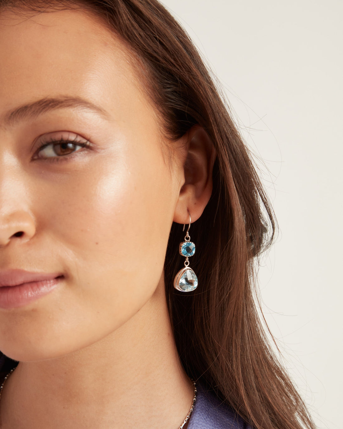 Angelfish Double Stone Drop Earrings - Hampton Blue Topaz/Sky Blue Topaz