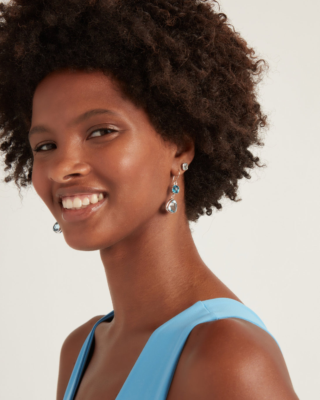 Angelfish Double Stone Drop Earrings - London Blue Topaz/Sky Blue Topaz