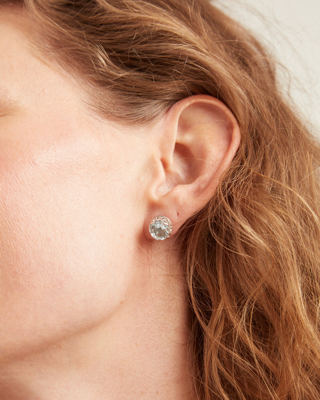 Large Princess Petroglyph Stone Studs - Sky Blue Topaz