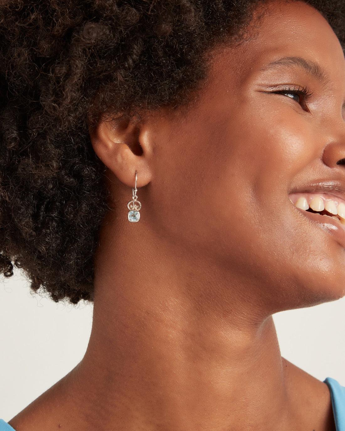 Petroglyph & Square Stone Drop Earrings - Sky Blue Topaz
