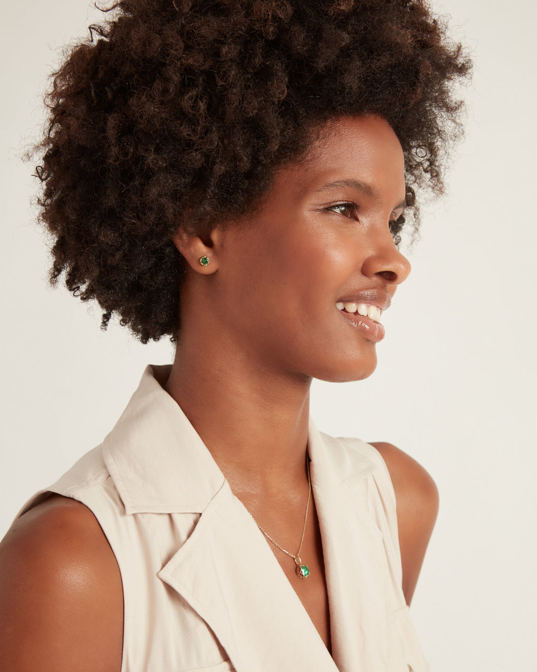 14k Gold Princess Petroglyph Stone Studs - Green Zircon