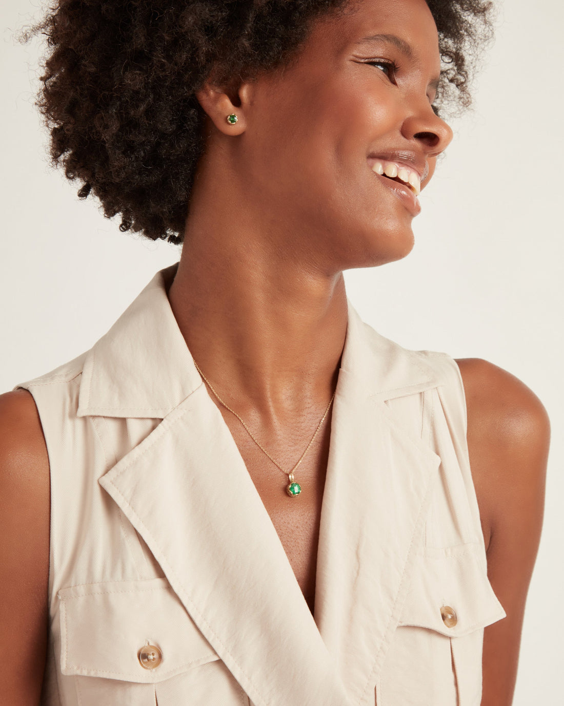 14K Gold Princess Petroglyph Stone Pendant - Green Zircon