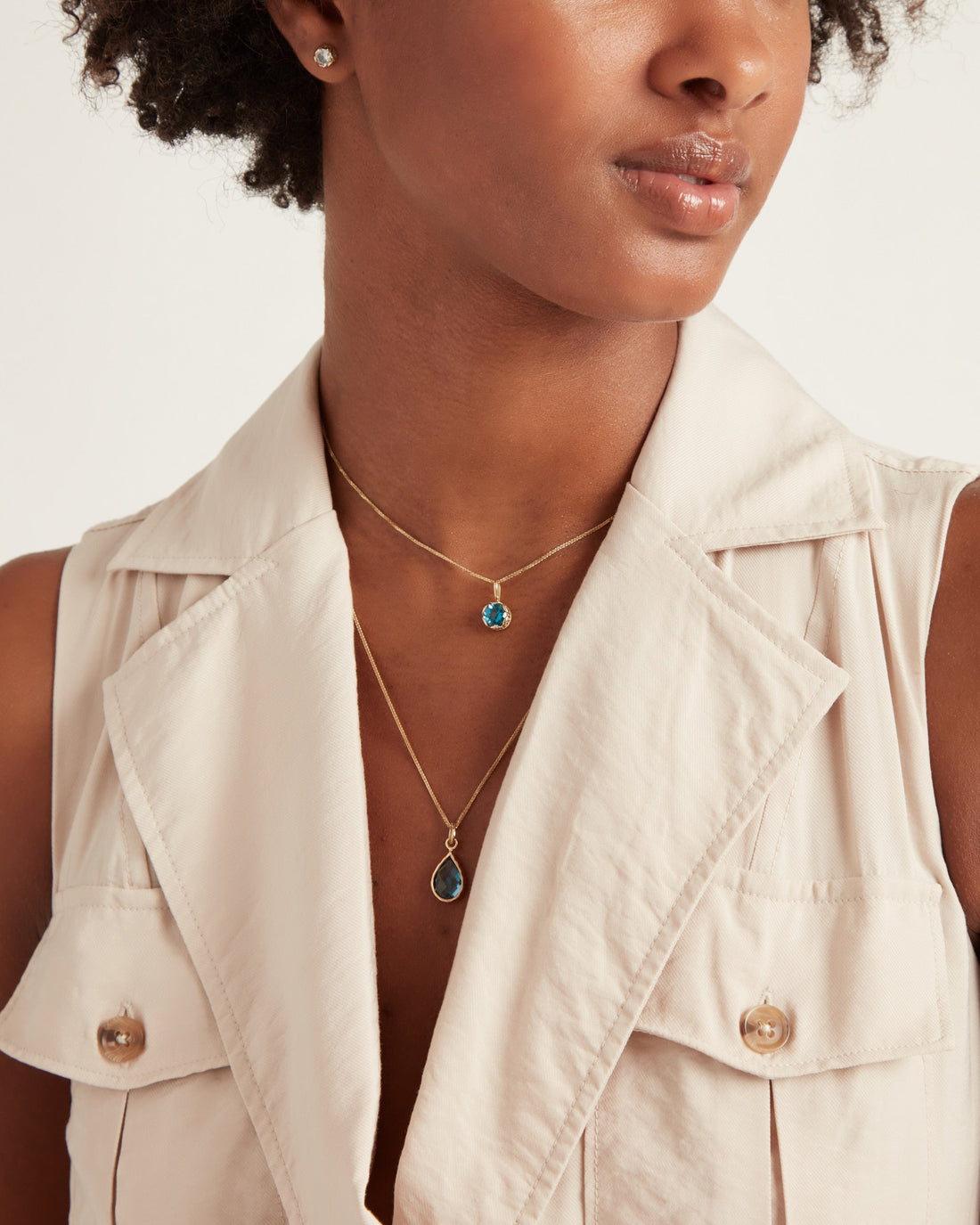 14K Gold Princess Petroglyph Stone Pendant - London Blue Topaz
