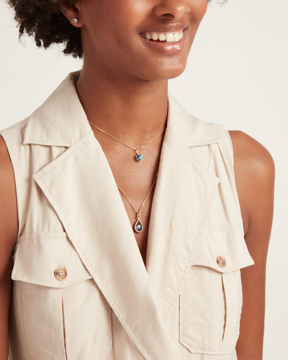 14K Gold Dewdrop Stone Pendant - Hampton Blue Topaz