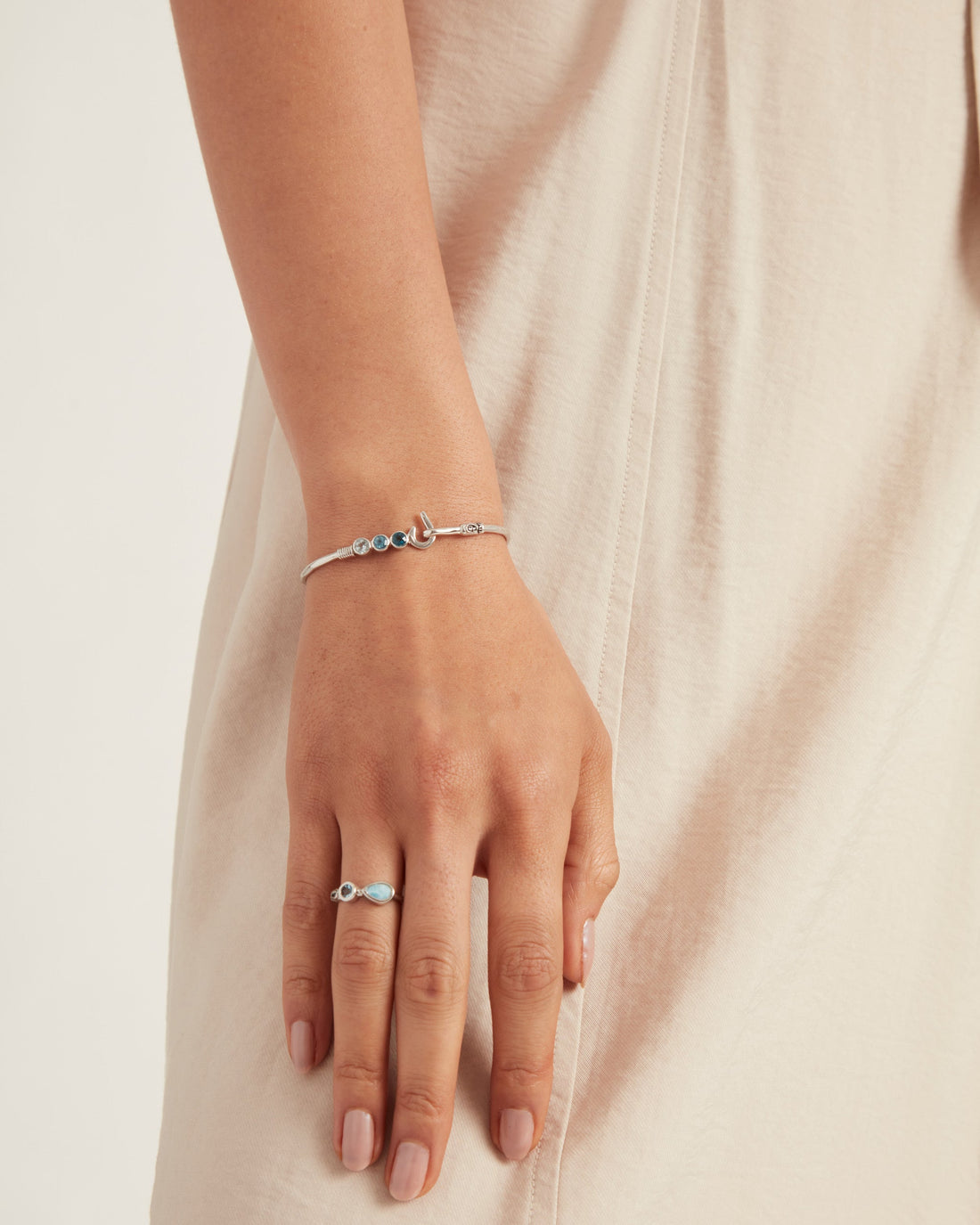 St. John Hook Bracelet with Triple Stones, 2mm - London Blue Topaz/Hampton Blue Topaz/Sky Blue Topaz