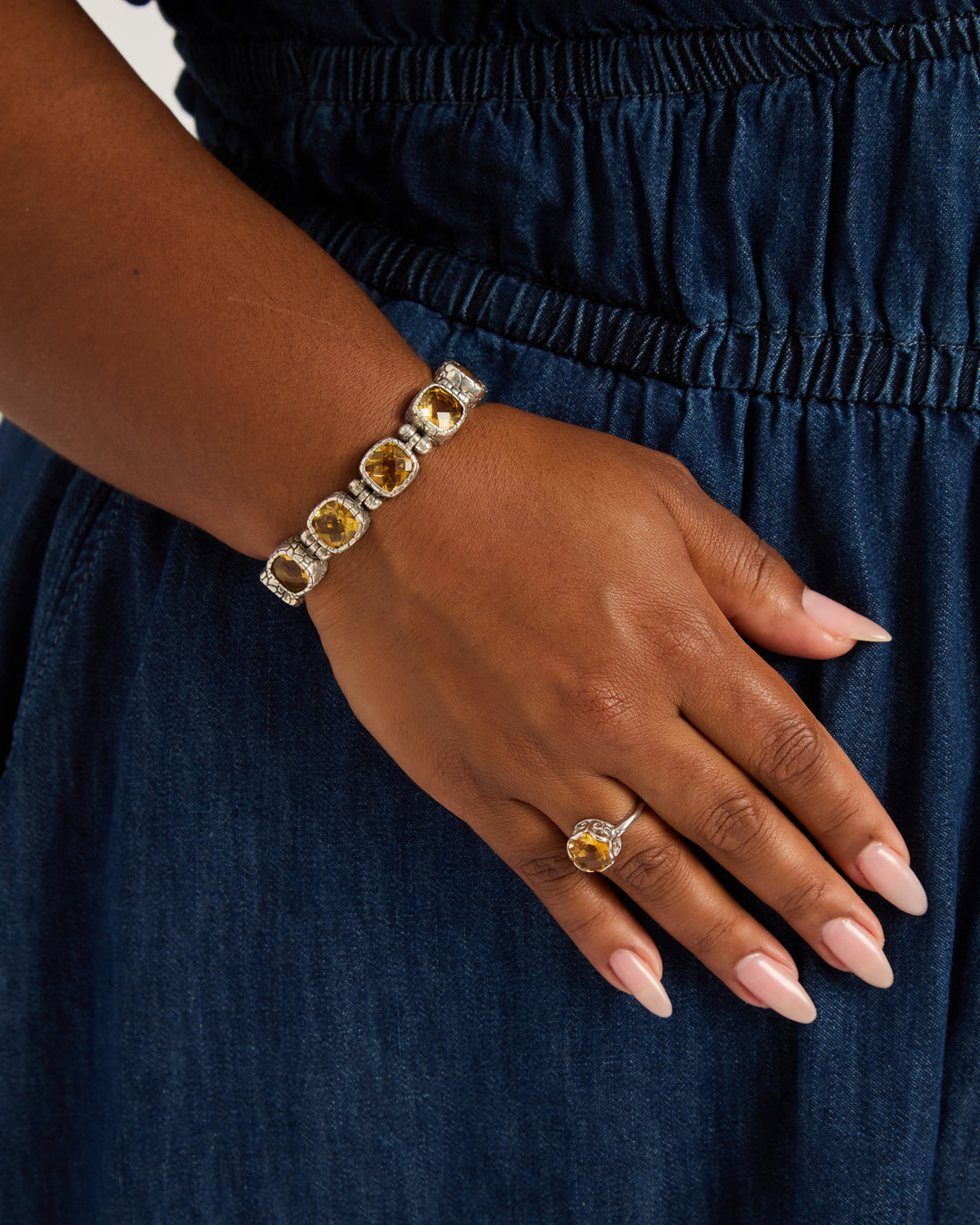 Gemstone Link Bracelet with Turtle Texture - Citrine