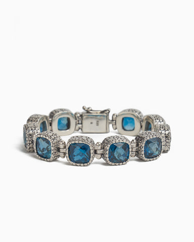 Gemstone Link Bracelet with Turtle Texture - London Blue Topaz