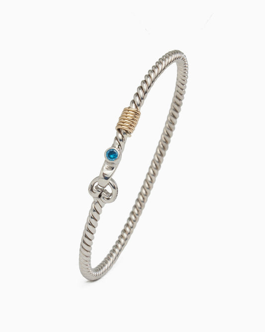 St. John Hook Bracelet with Triple Stones, 2mm - Blue Zircon - Vibe Jewelry