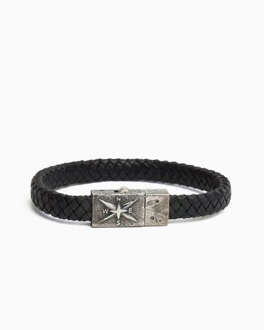 Braided Leather Bracelet with Compass Clasp
