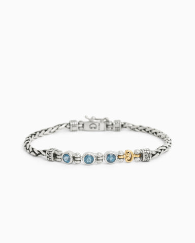 Link Bracelet with Triple Stones - London Blue Topaz