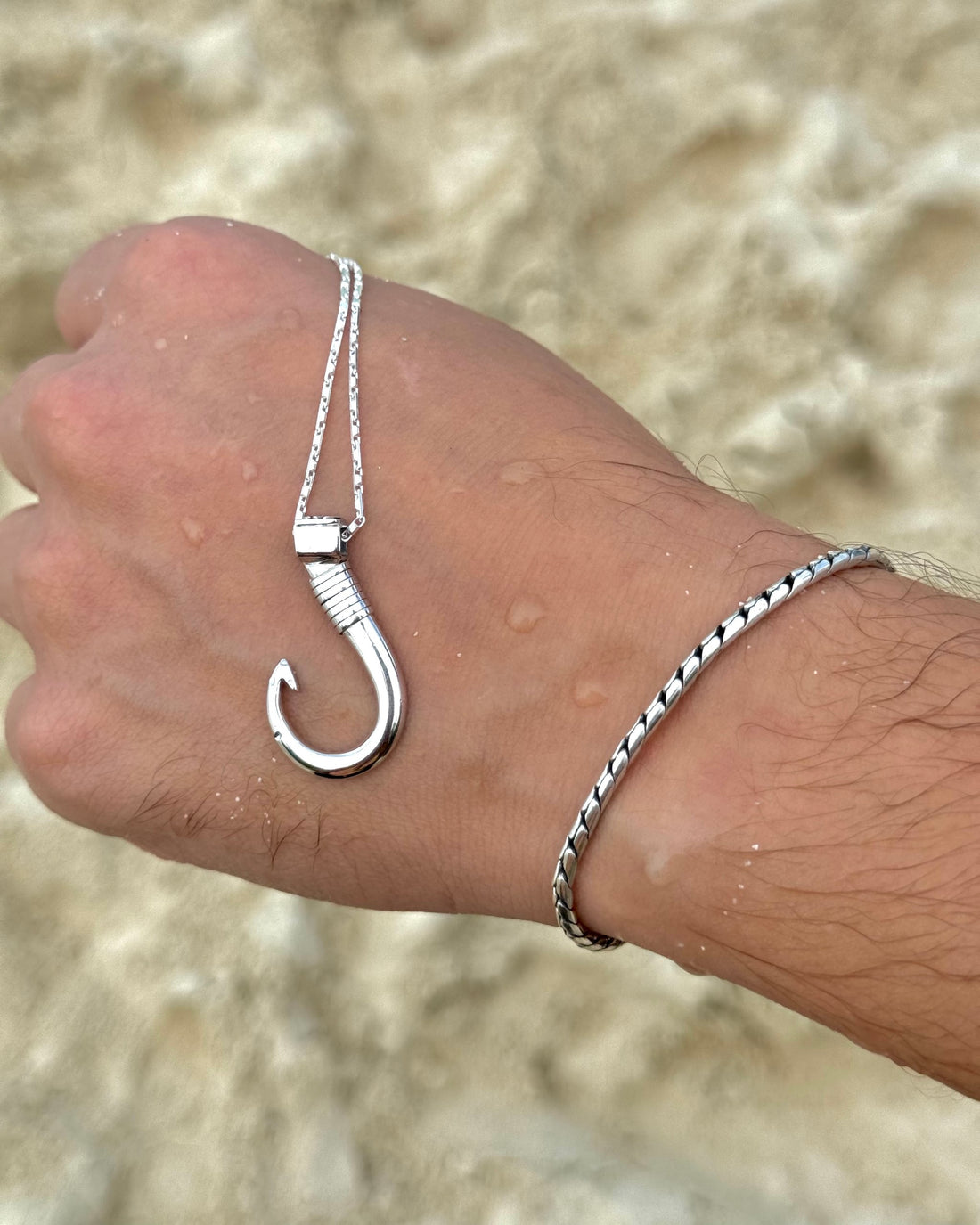 Simple Link Bracelet & Fish Hook Necklace Bundle