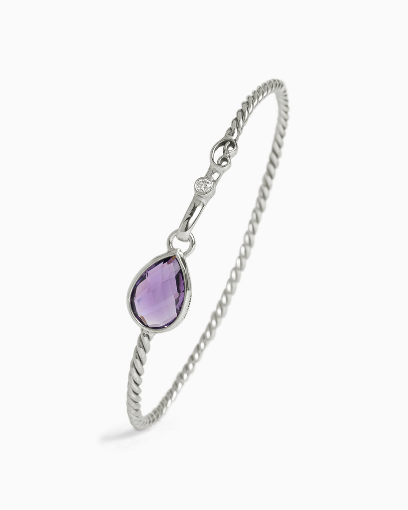 Twisted Hook Bracelet with Dewdrop Stone - Amethyst/Diamond