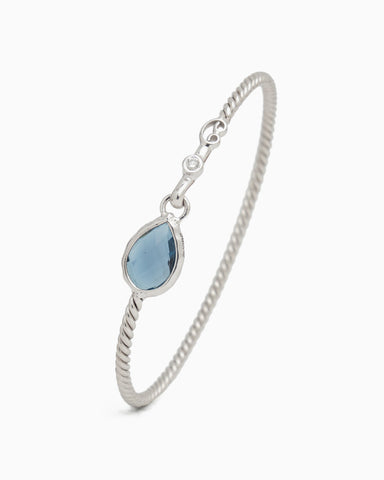Twisted Hook Bracelet with Dewdrop Stone - London Blue Topaz/Diamond