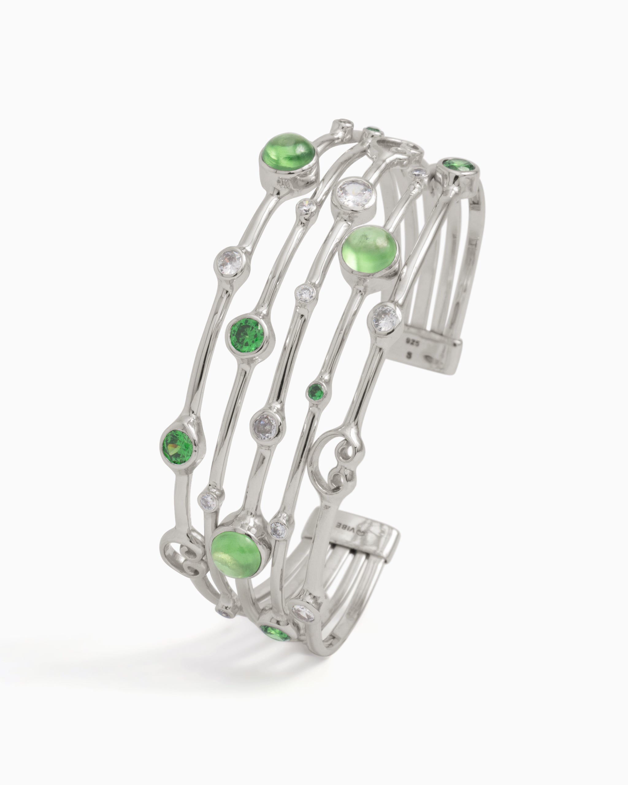 Five Band Cuff with Petroglyphs & Bubble Stones - Green Zircon/White Zircon