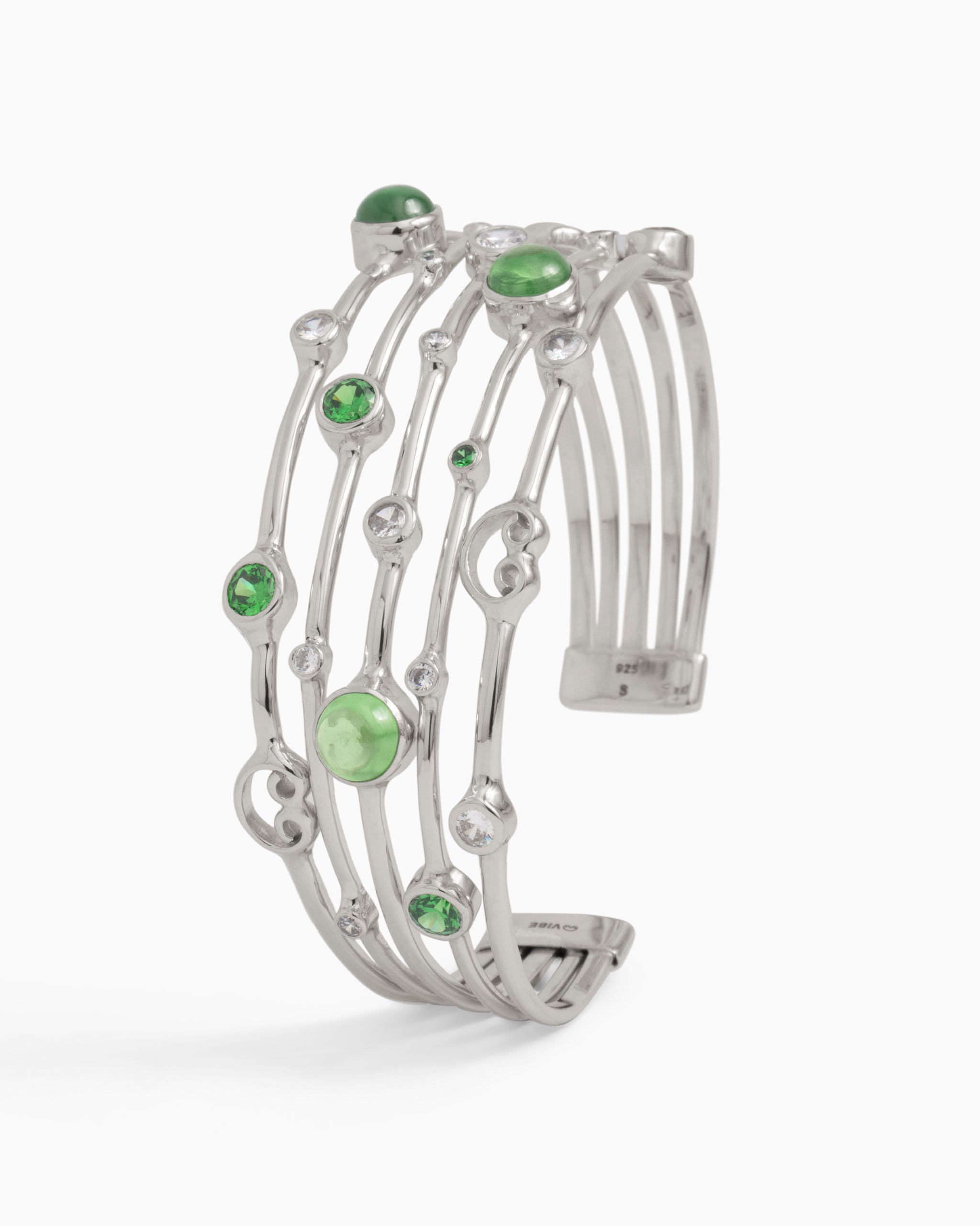 Five Band Cuff with Petroglyphs & Bubble Stones - Green Zircon/White Zircon