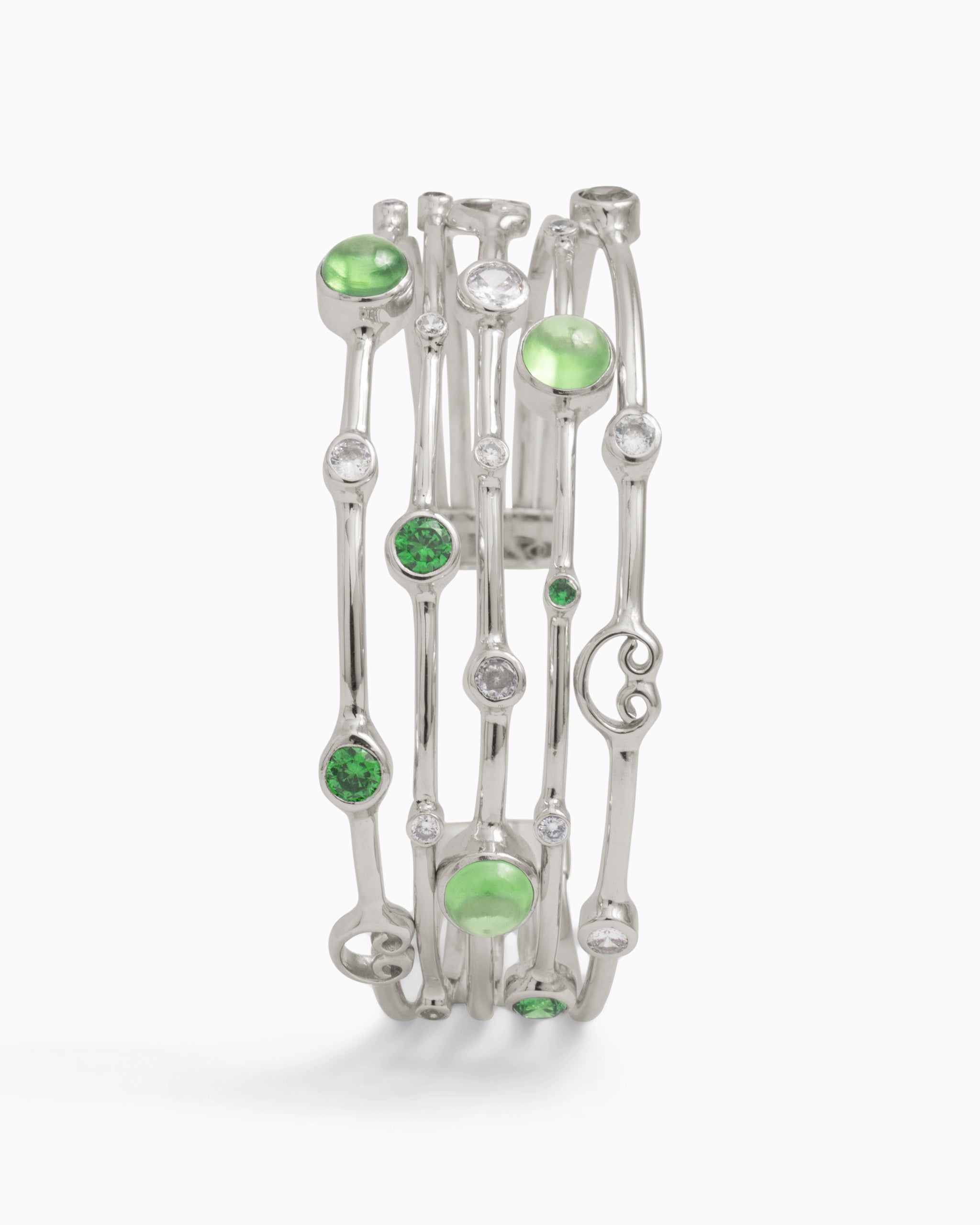 Five Band Cuff with Petroglyphs & Bubble Stones - Green Zircon/White Zircon