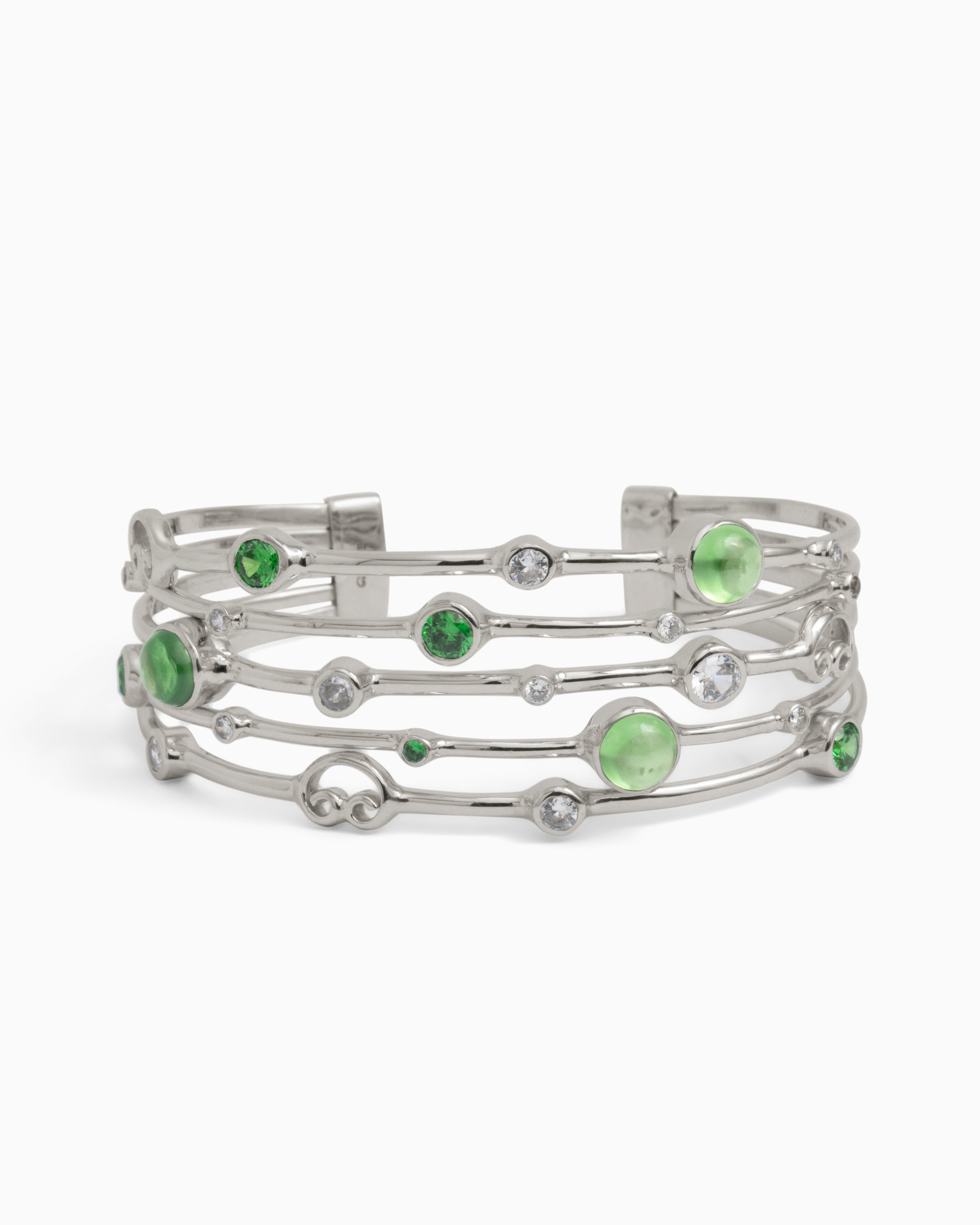 Five Band Cuff with Petroglyphs & Bubble Stones - Green Zircon/White Zircon