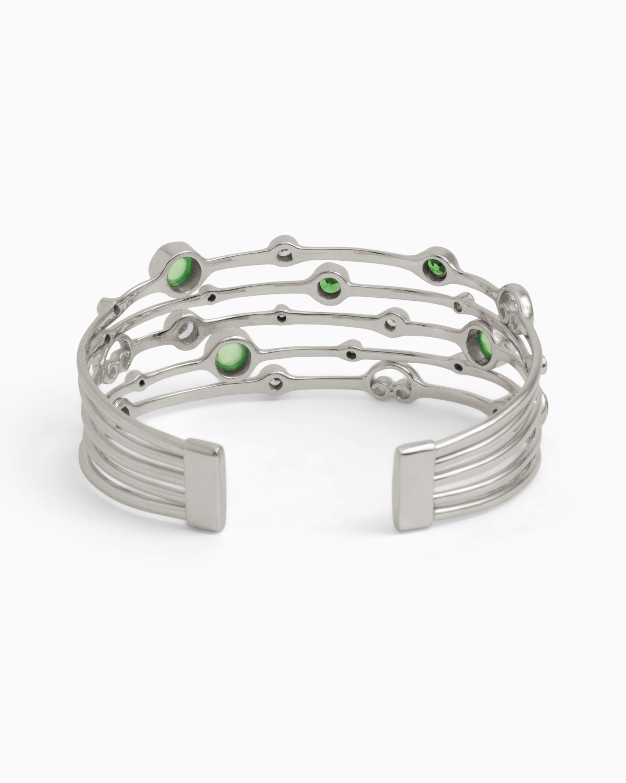 Five Band Cuff with Petroglyphs & Bubble Stones - Green Zircon/White Zircon