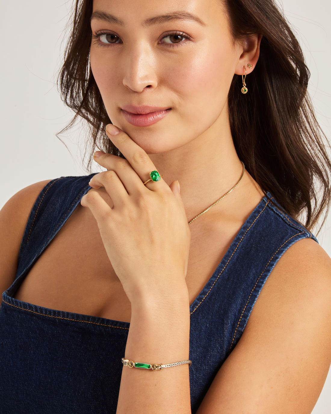 Longboard Stone Link Bracelet with Open Petroglyph & 14k Gold Accents -  Green Zircon
