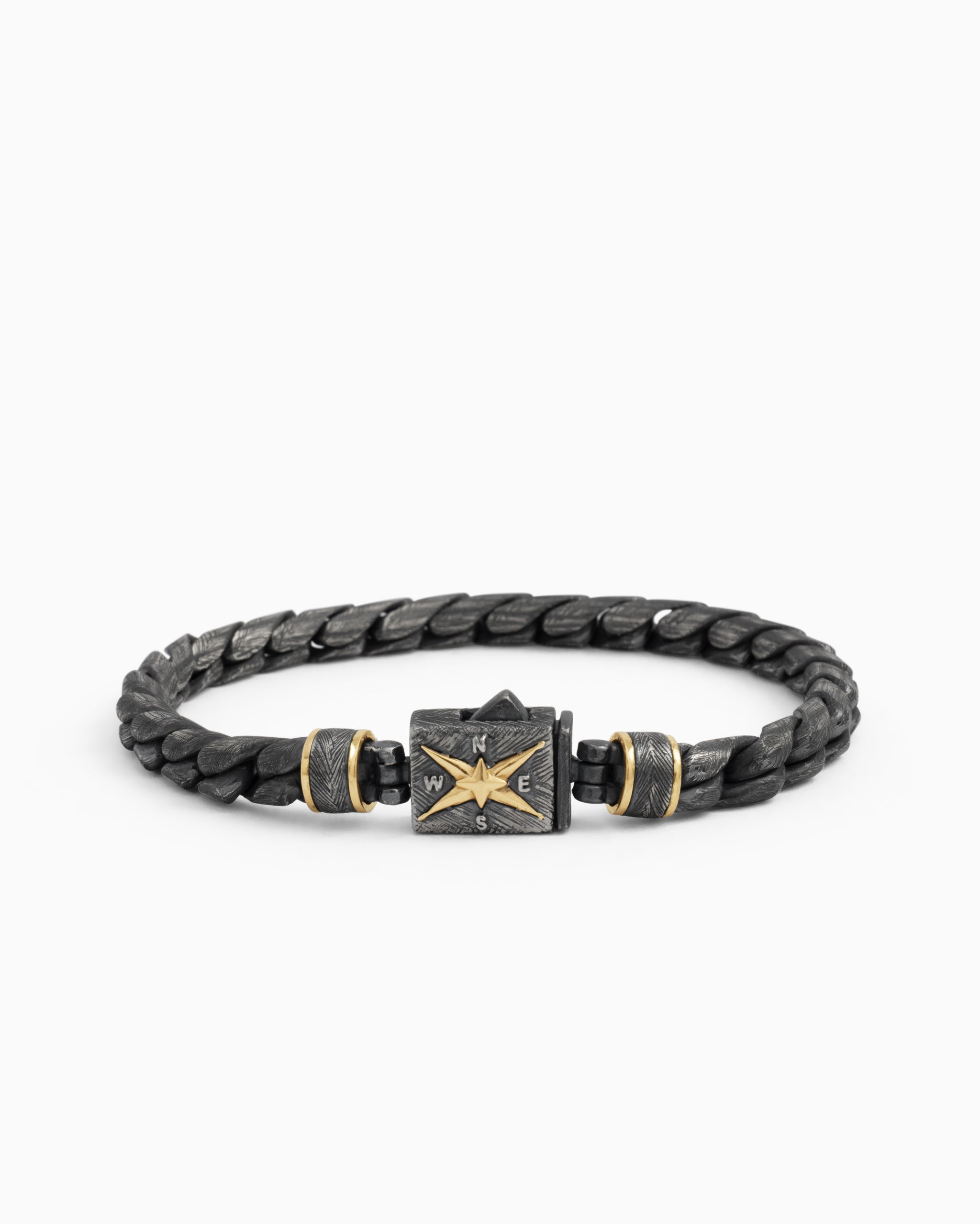 Marine Texture Link Bracelet with Compass
