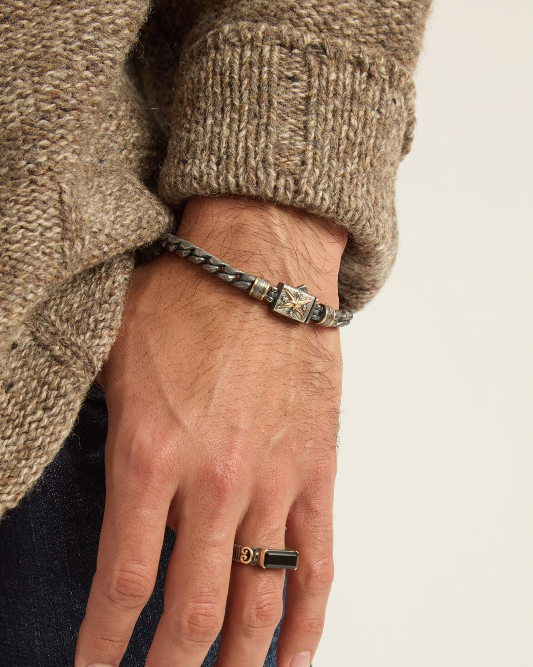 Marine Texture Link Bracelet with Compass