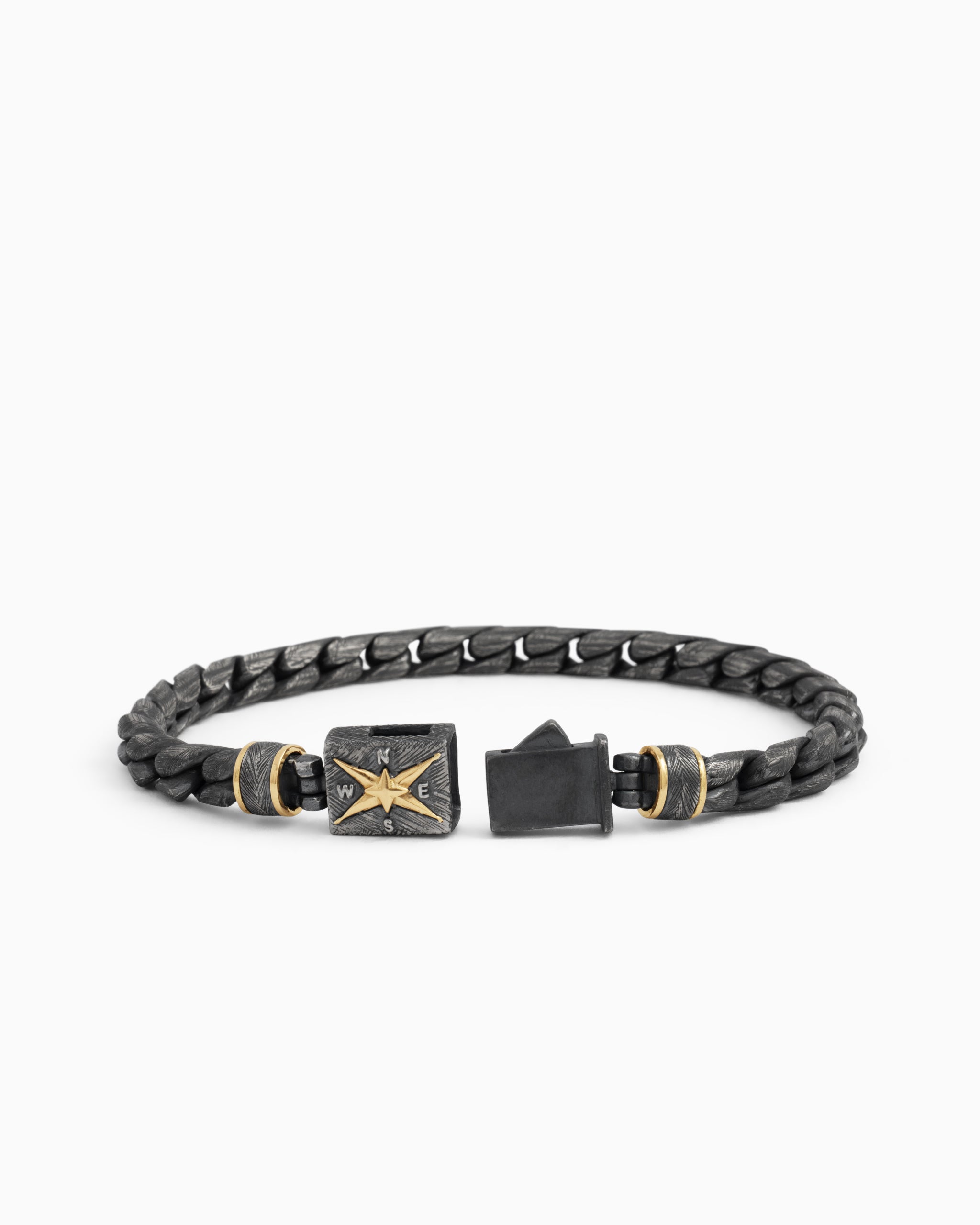 Marine Texture Link Bracelet with Compass