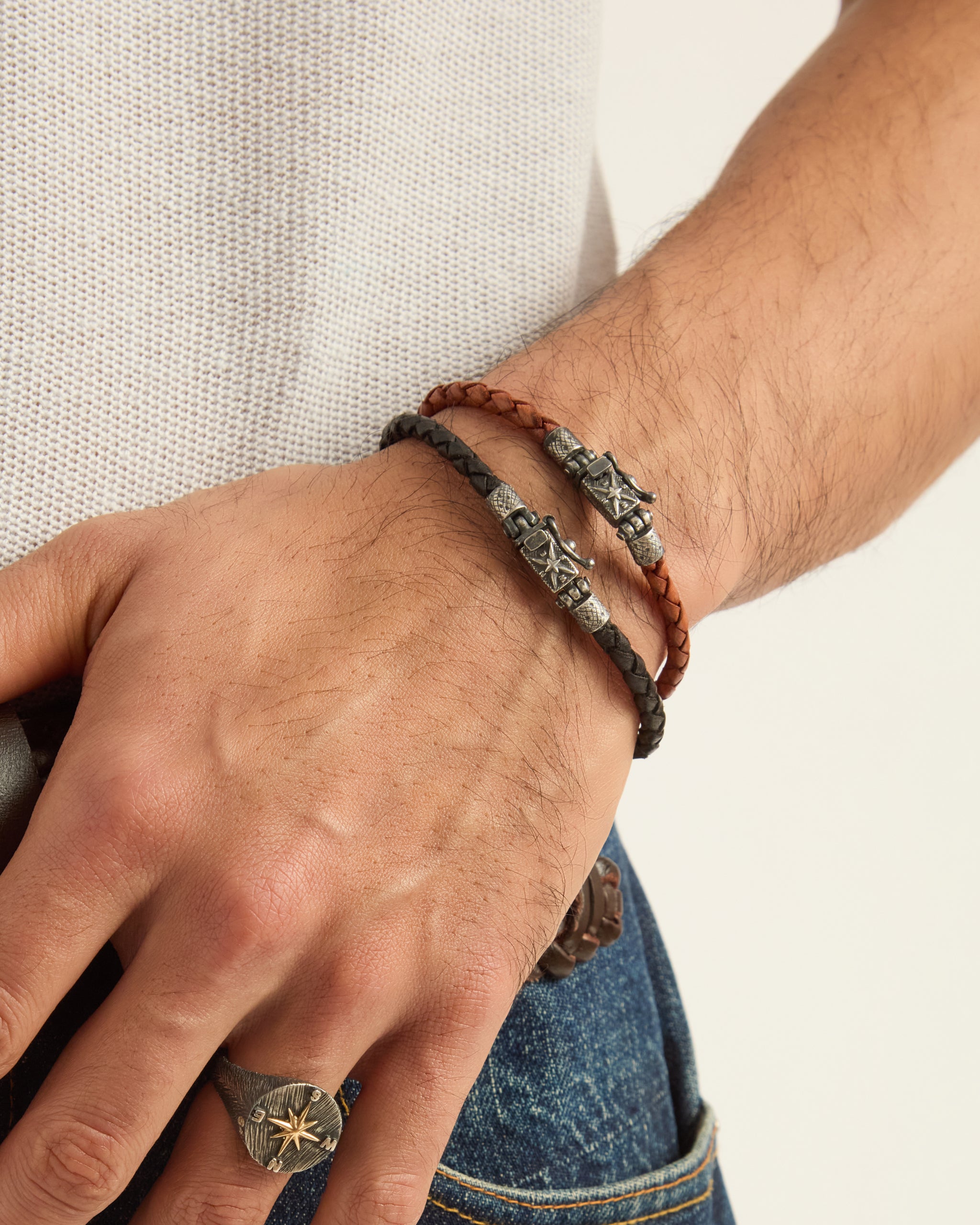 Braided Leather Coordinates Bracelet - Brown Leather