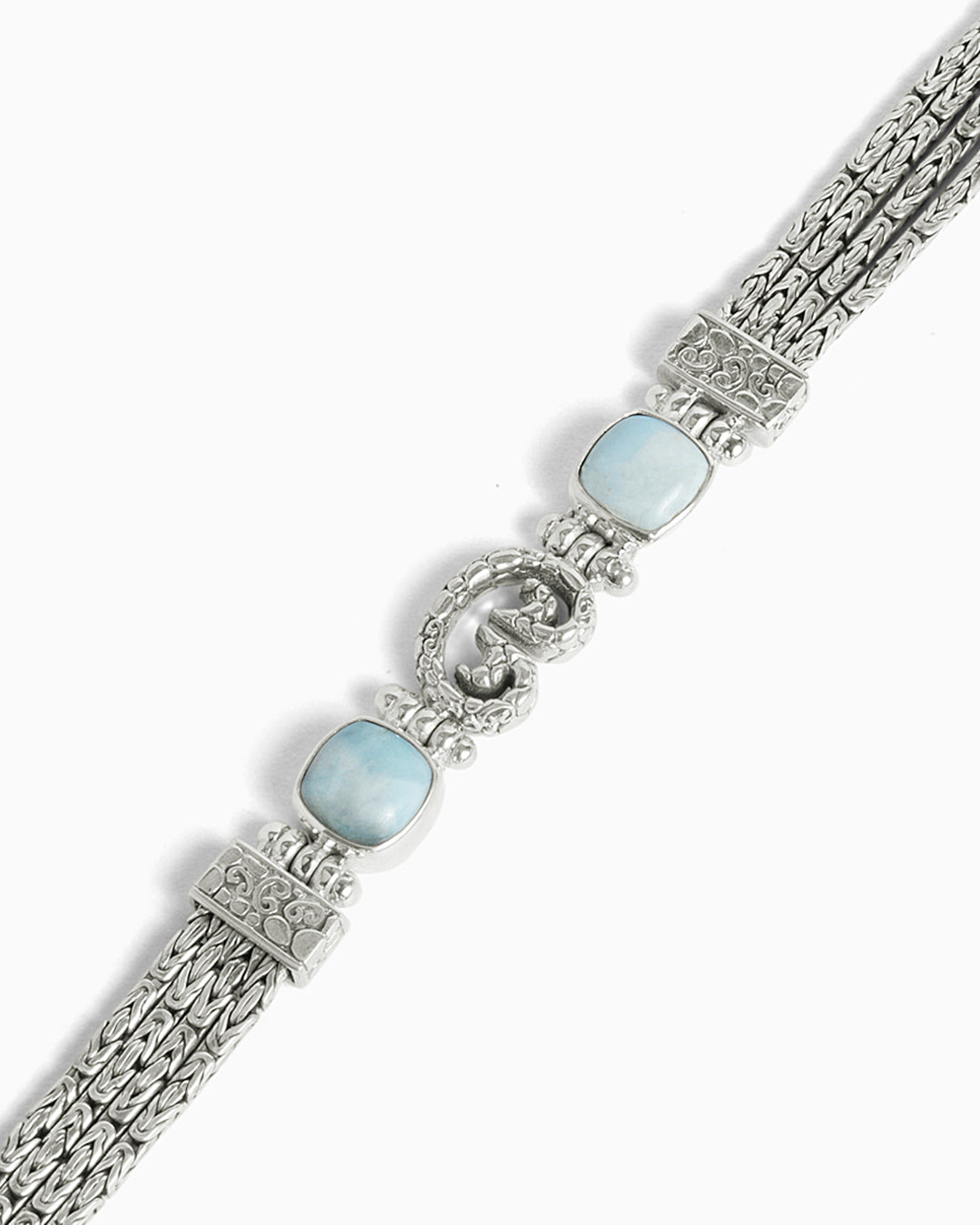 Textured Reef Bay Link Bracelet with Stones & Petroglyph - Larimar